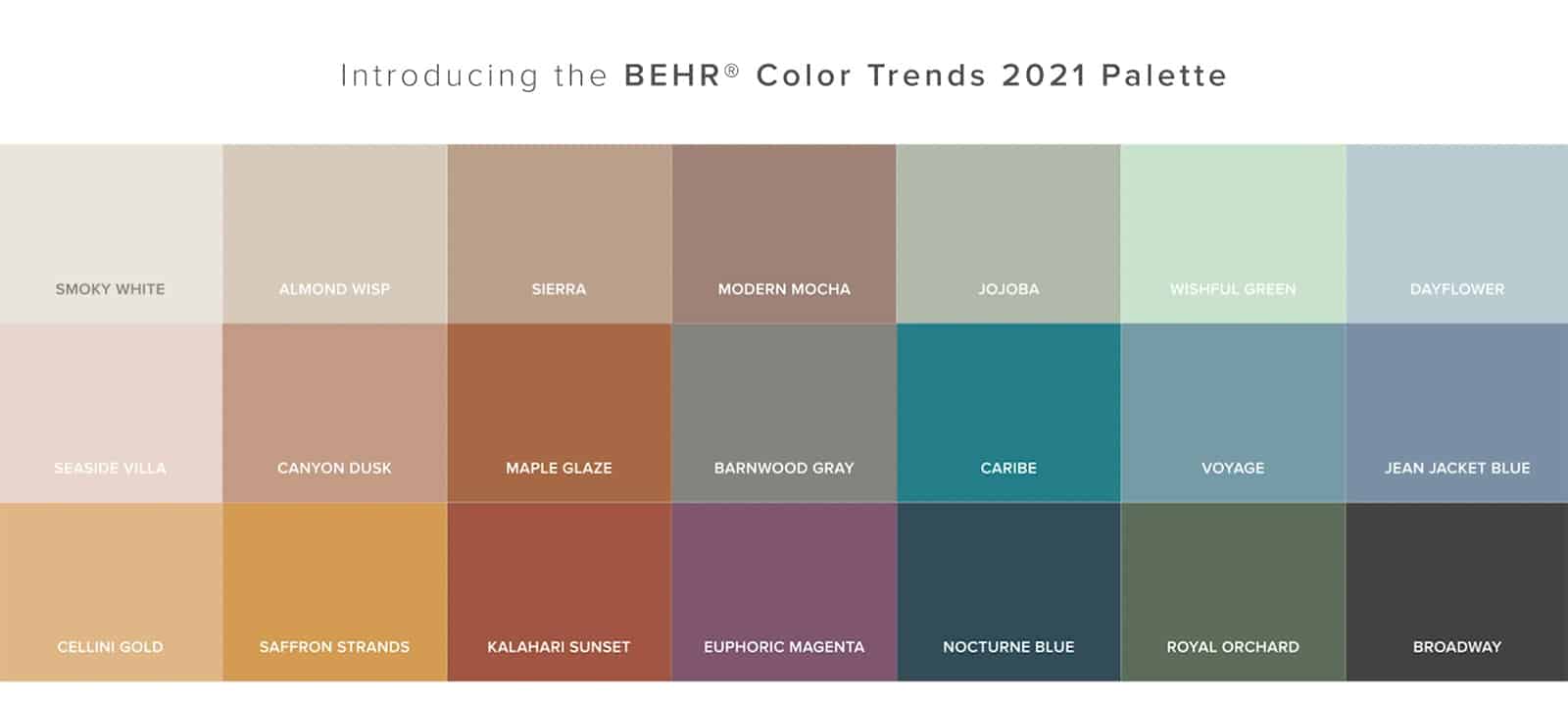 BEHR 2021 Color Palette