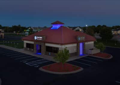 Liberty Bank exterior at night